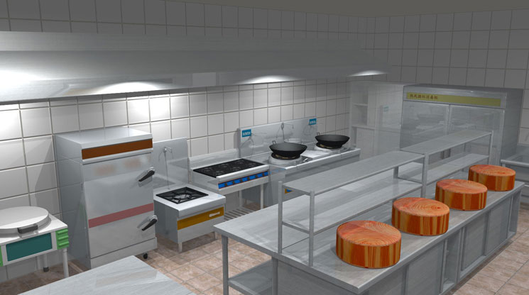 廚房3D效果圖2 職工食堂廚房設(shè)備布置圖