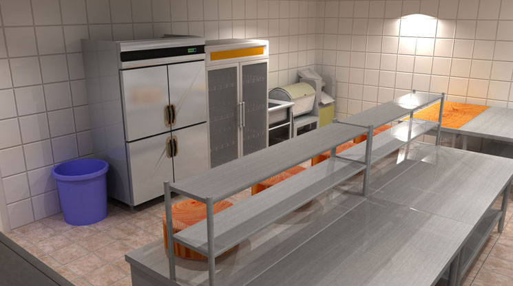 廚房操作間3D效果圖 單位廚房設(shè)計效果圖